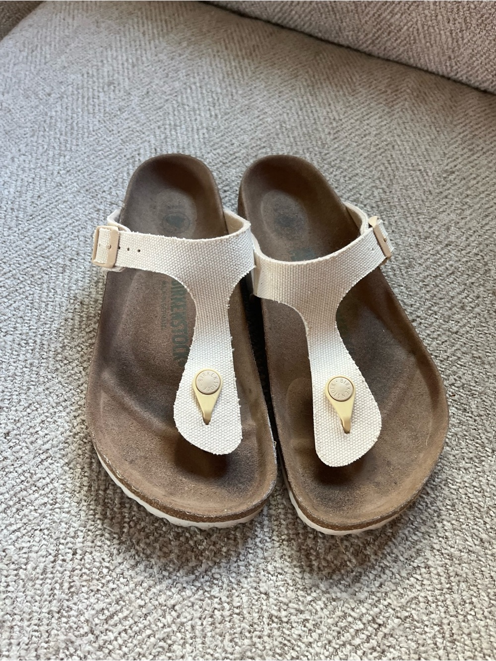 Birkenstock Women’s Cream T‑Strap Toe‑Post Sandals